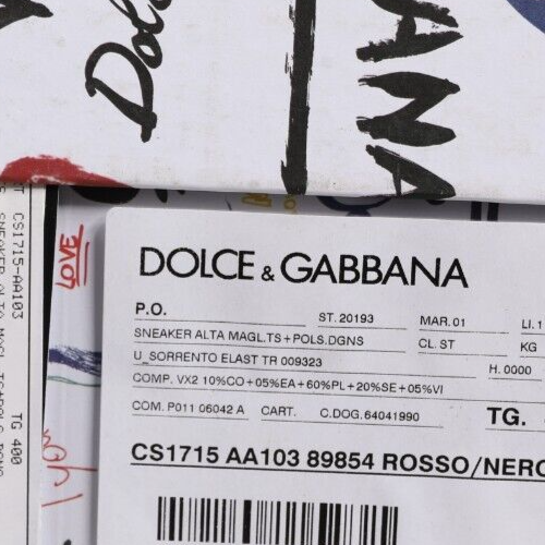 Pre-owned Dolce & Gabbana Shoes Red Black Fabric High Top Sorrento Sneakers Men Eu40 / Us7 In Red, Black