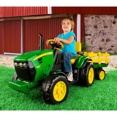 Kids 12V Tractor Ride-On Toy John Deere Ground Force With Trailer FM Radio *NEW*