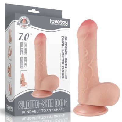 Lovetoy 7" Sliding Skin Dual Layer Dong Realistic Dildo Suction Cup Sex Toy