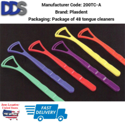 Plasdent Plastic Tongue Cleaners, Assorted Colors PACK OF 48, (FAST SHIPPING)