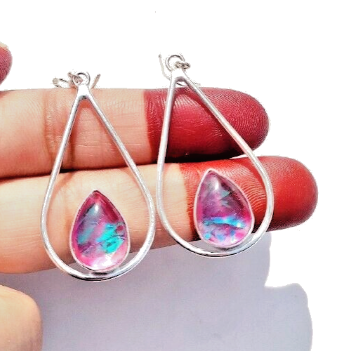 Australian Triplet Opal Gemstone 925 Sterling Silver Handmade Jewelry Earrings
