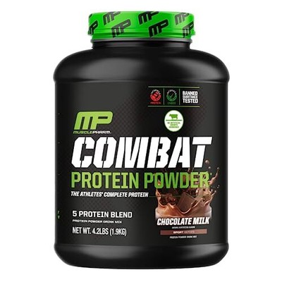 MusclePharm Combat Protein Powder, Chocolate Milk - 4 lb - Gluten Free - 52 S...