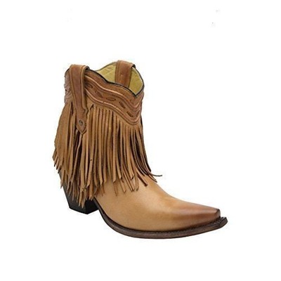 Pre-owned Corral Boots Corral Women's Fringe And Whip Stitch Short Boot Snip Toe - G1207 In Tan