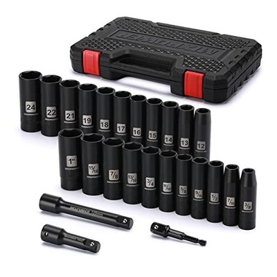 25 Pieces 1/2inch Drive Deep Impact Socket Set Crv Metric/sae Includes 12mm To 2
