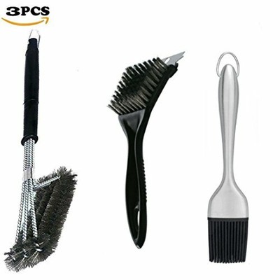 Set of 3 BBQ Grill Brushes with 1 Best 3 in 1 Heavy Duty Barbeque