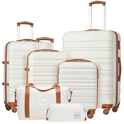 Set 4 Piece Luggage Set Abs Hardshell Tsa Lock 6 Piece Set W