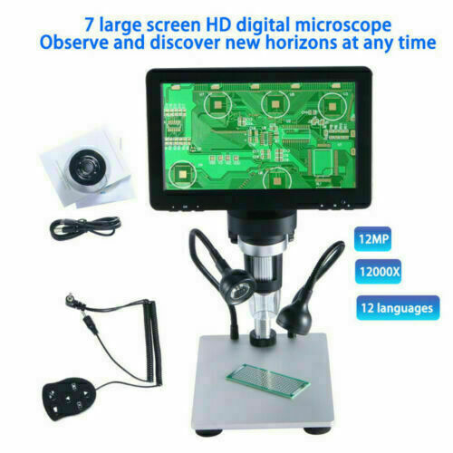 7” LCD 1080P Digital Microscope 1200X Video Magnification Camera & Remote