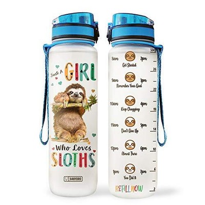 32oz 1liter Motivational Water Bottle With Time Marker Sloth Lover Inspiration J