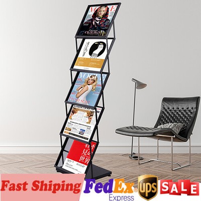 5-layer Magazine Rack Foldable Newspaper Storage Stand Book Display Shelf Black 