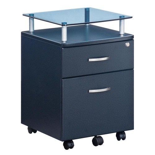 Rolling File Cabinet with Glass Top Shelving Storage Organizer Office Furniture