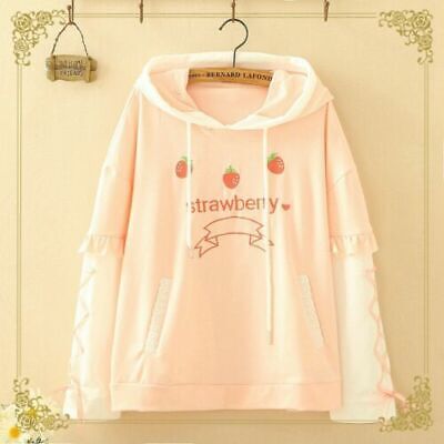 Japanese Kawaii Clothing Strawberry Cotton Hoodies Sweatshirt Pullover Coat