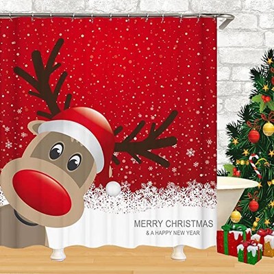 Merry Christmas Shower Curtains for Bathroom Christmas Bathroom Decor Reindee...