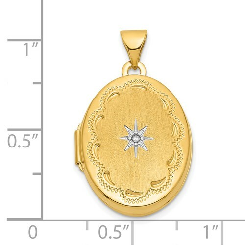 Pre-owned Superdealsforeverything Real 14kt W/ White Rhodium Brushed Diamond Star 21mm Oval Locket