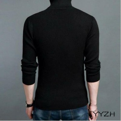 Turtleneck Mens Cardigan Sweater High Neck Pullover Slim Fit Wool Blend Knitwear