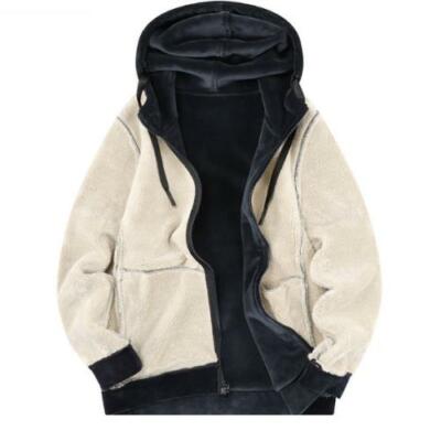 Winter Men/'s Cardigan Sweater Faux Fur Lining Hoodie Leisure Sport Thick Coat D