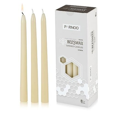100% Natural White Beeswax 10 Inch Tall Tapered Candles, 8 Hours Burn time - ...
