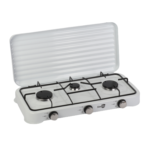 Portable Gas Camping Stove 3 Burners Outdoor Camping Stove w/Lid 2.2kw*2+1kw*1