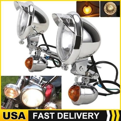 Motorcycle Passing Driving Fog Spot Light Bar w/ Turn Signals Bracket For Harley