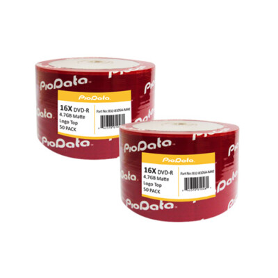 100 PC PioData 16X 4.7 GB DVD-R Logo Top Disc Blank Media - 832-810SA-MAT