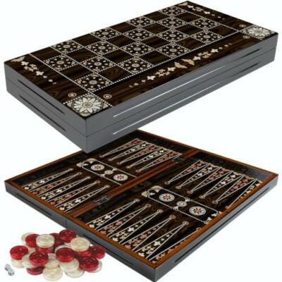 DELUXE Holz Backgammon Tavla Spiel Set GRANADA 38x40 cm (L)