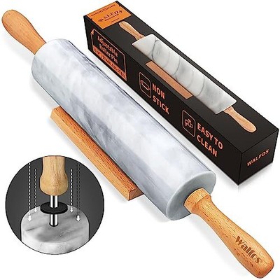 Marble Rolling Pin With Wooden Handles & Wood Cradle 16.5 Inch Marble Rolling...