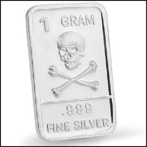 Collectors One Gram   .999 Pure Silver Skull and Cross Bullion Bar