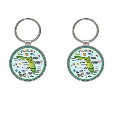 2 Pack Key Set Chain FLORIDA Blue Map Metal Round Souvenir Key chain (Florida)