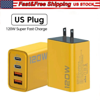120W 4-Port USB C Fast Wall Charger Block For All Cell Phone iPad