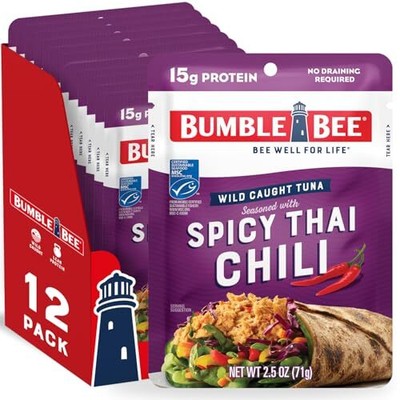Spicy Thai Chili Seasoned Tuna, 2.5 oz Pouches (Pack of 12) - Ready to Eat - ...