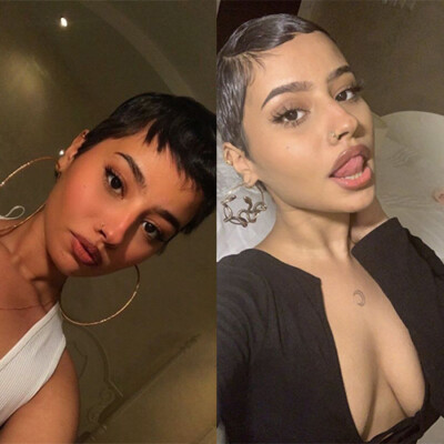 No Lace Soft Short Pixie Cut Black Wig Brazilian Omber Beauty Short Human Hair