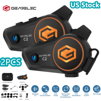 2x Bluetooth Motorcycle Helmet Intercom Headset Waterproof 2-Riders Interphones