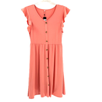 Lamilus Women's Casual Summer Ruffle Sleeve Button Dress Size Large Coral New