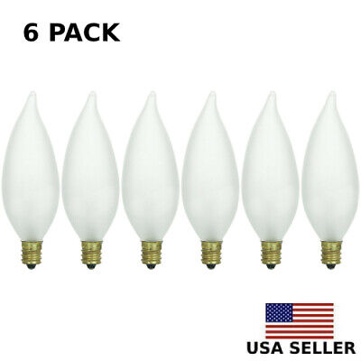 6 Pack of 60W Watt Frost Candelabra Base (E12) Flame Tip Chandelier Light Bulbs