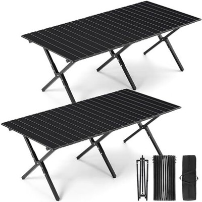 2 Pack Folding Picnic Table 4 ft Low Lightweight Camping Table Portable Colla...