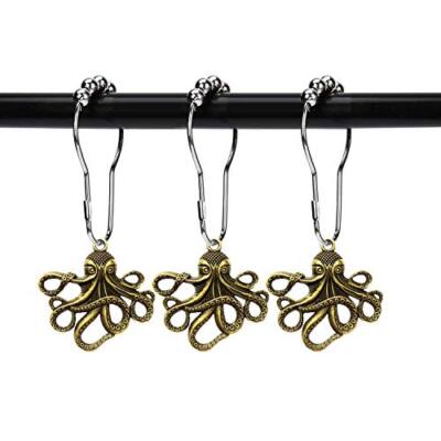 Set of 12 Octopus Shower Curtain Hooks Decorative Home Bathroom Squid Sea Cre...