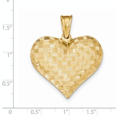 Pre-owned Wishing For Claudia 14k Yellow Gold 1.5 Inch Large Weave Textured 3-d Puffed Heart Pendant Charm