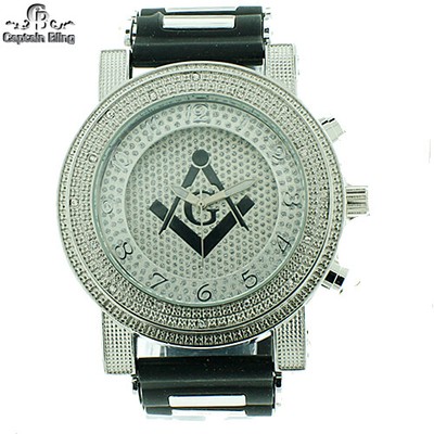 MENS ICED OUT MASONIC ICE NATION /CAPTAIN BLING WITH BULLET BAND #2631