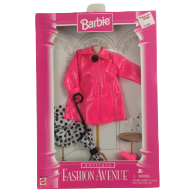 NIB Vintage Barbie Boutique Fashion Avenue Pink Raincoat Umbrella
