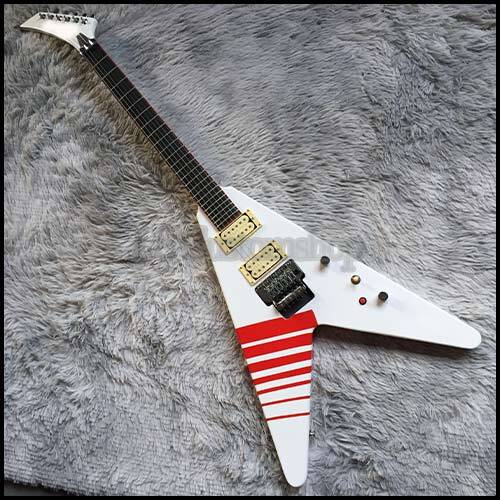 オリジナルフライングV  Vシェイプギター Custom White Buckethead V Y2KV Electric Guitar Red Strip