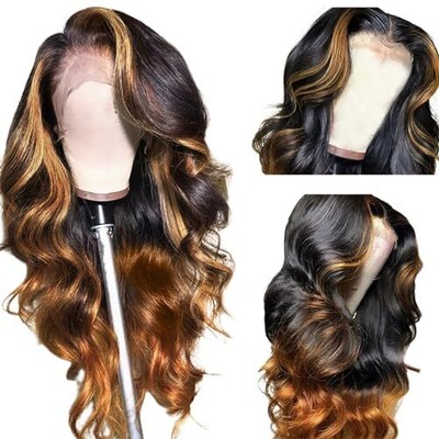 200% Density Full 360 Lace Front Wigs Human Hair For Women Ombre Lace Front W...