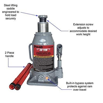 Pro-Lift B-020D Grey Hydraulic Bottle Jack 20 Ton Capacity Jacks Stands Workshop