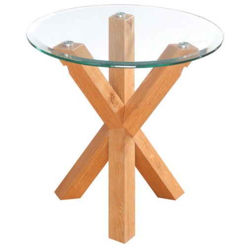 Small glass round oak side table 50cm diameter in Alton, Hampshire