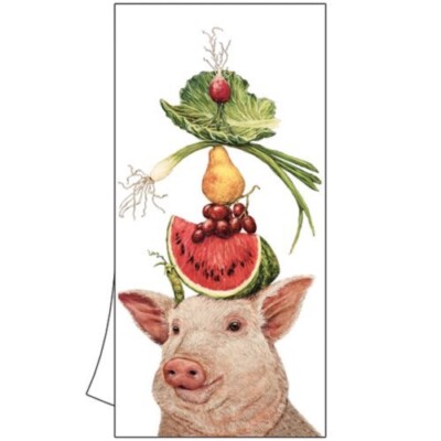 New  2 Cotton Kitchen Bar Towels 18x26'' Vicki Sawyer LULU & HER LUNCH Pig Gift