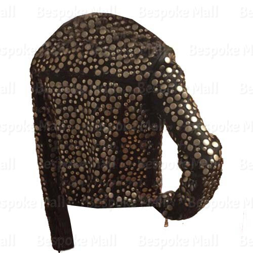 Pre-owned Handmade Woman's Black Silver Studded Brando Style Cowhide Biker Leather Jacket-795