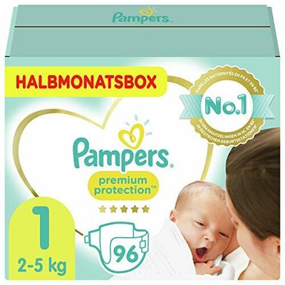 Pampers Größe 1 Premium Protection Baby Windeln, 96 Stück, HALBMONATSBOX,  2-5kg
