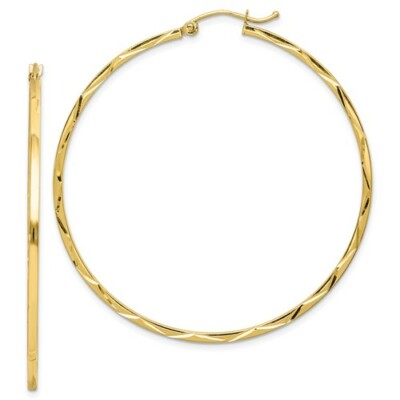 Pre-owned Wishing For Claudia 10k Yellow Gold Large Diamond Cut Hoop Earrings Polished Hoops (1.5x50mm)