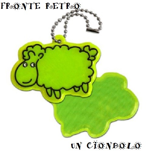 UN PORTACHIAVI CIONDOLO IN PVC RIFLETTENTE LUCE A FORMA DI PECORELLA VERDE NUOVO