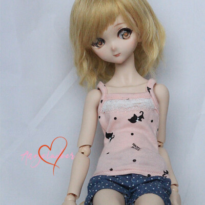1/4 1/3 BJD Clothes Sling Vest Sun Top Underwaist Singlet Black Cat Polka Dot