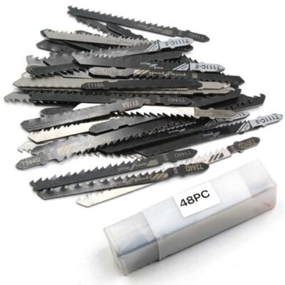 48PC Jigsaw Jig Saw Blades Set T-shank Assorted Wood Metal Steel Plastic Drywall
