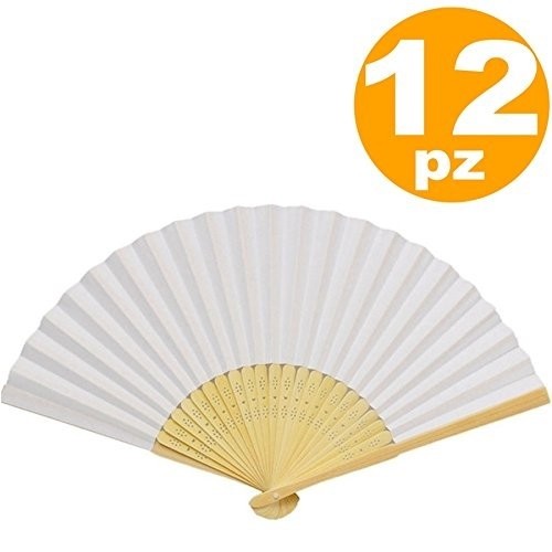12 Ventagli Ventaglio Bianchi Bianco Bambu' Segnaposto Ricevimento Matrimoni moc